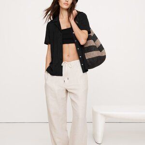 NWT Banana Republic Black 100% European Linen Knit Relaxed Resort Shirt XL